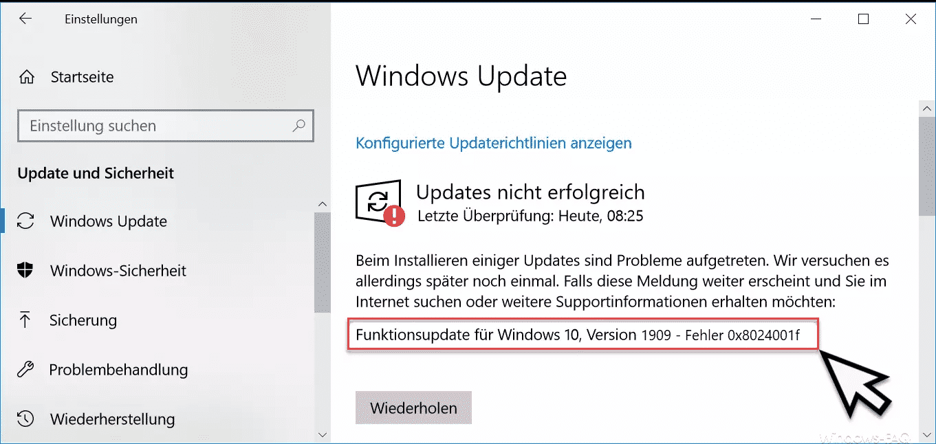 Windows Update Fehlercode 0x8024001f