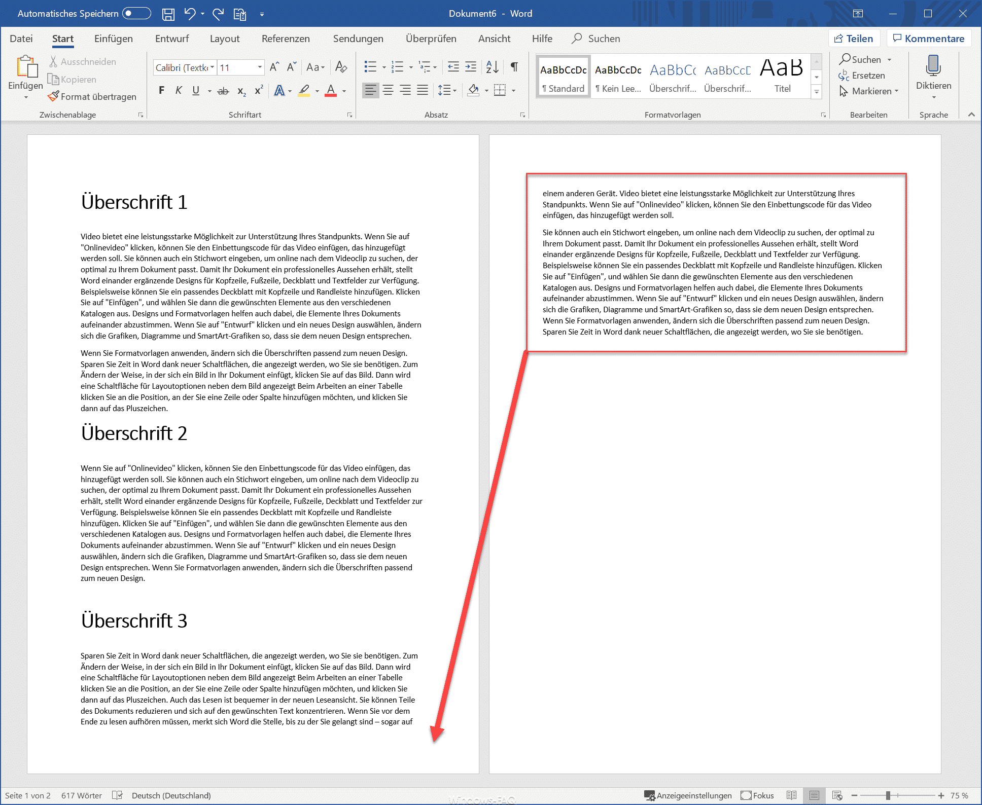Word 2 Seiten Text auf einer Seite zusammenfassen