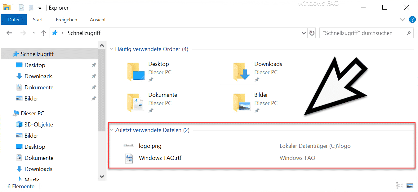 Zuletzt verwendete Dateien im Windows Explorer