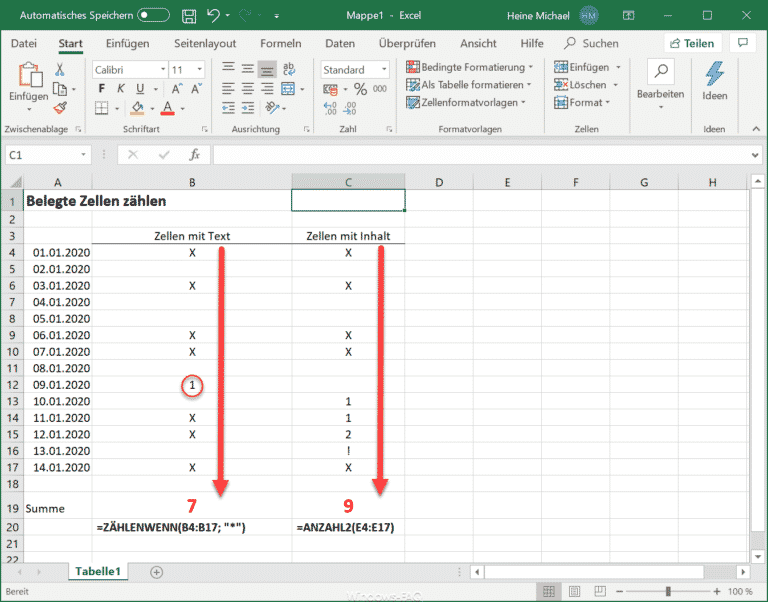 Belegte Zellen im Excel zählen – Excel Tipp