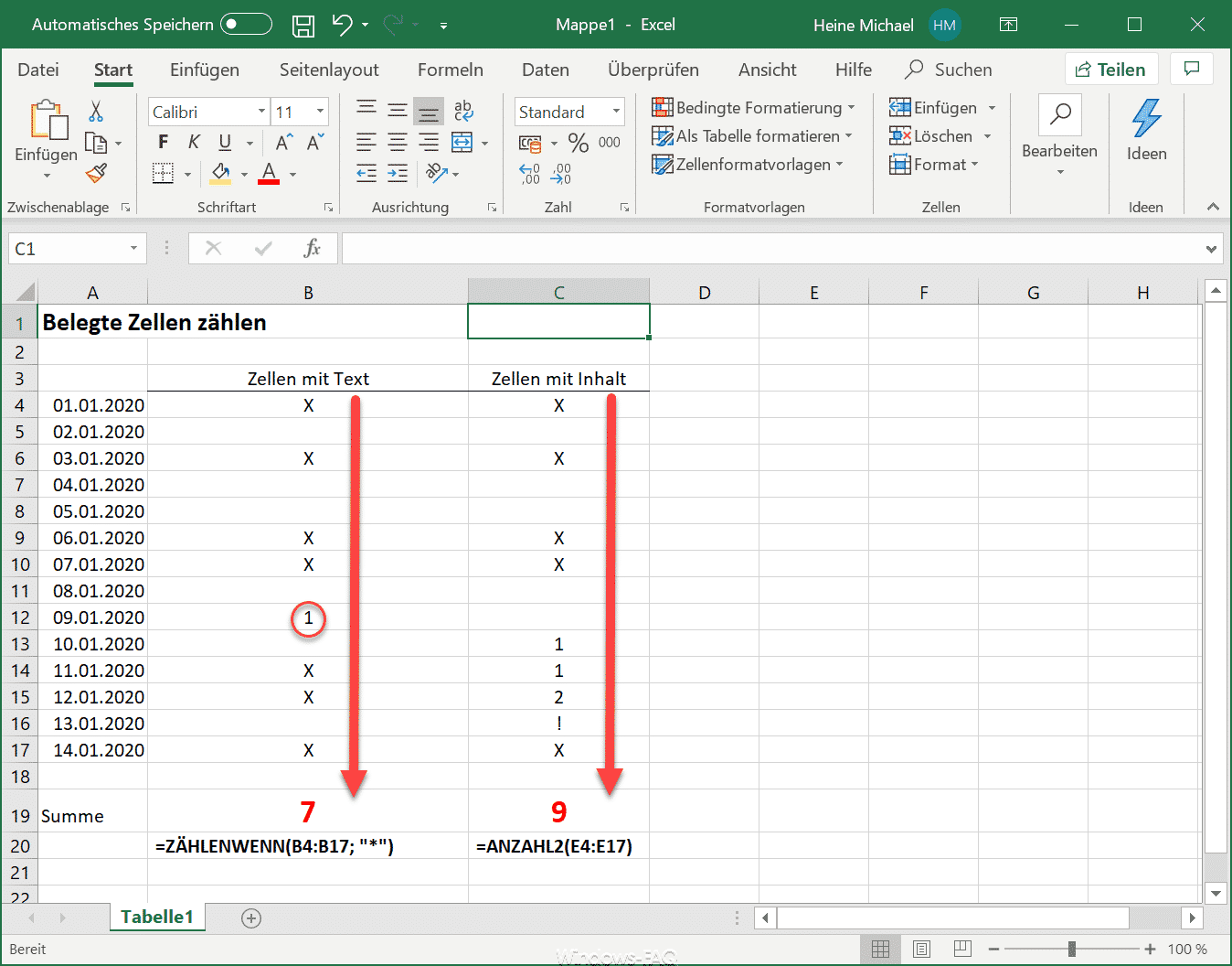 Belegte Zellen im Excel zählen – Excel Tipp