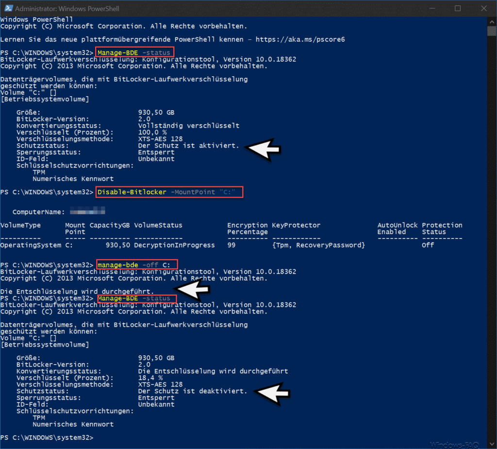 Bitlocker per PowerShell deaktivieren