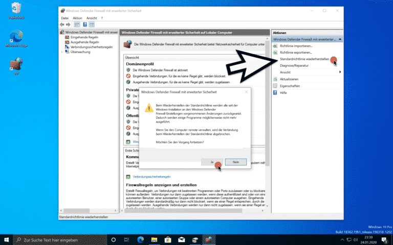 Windows Firewall Einstellungen auf die Standardeinstellungen zurückstellen
