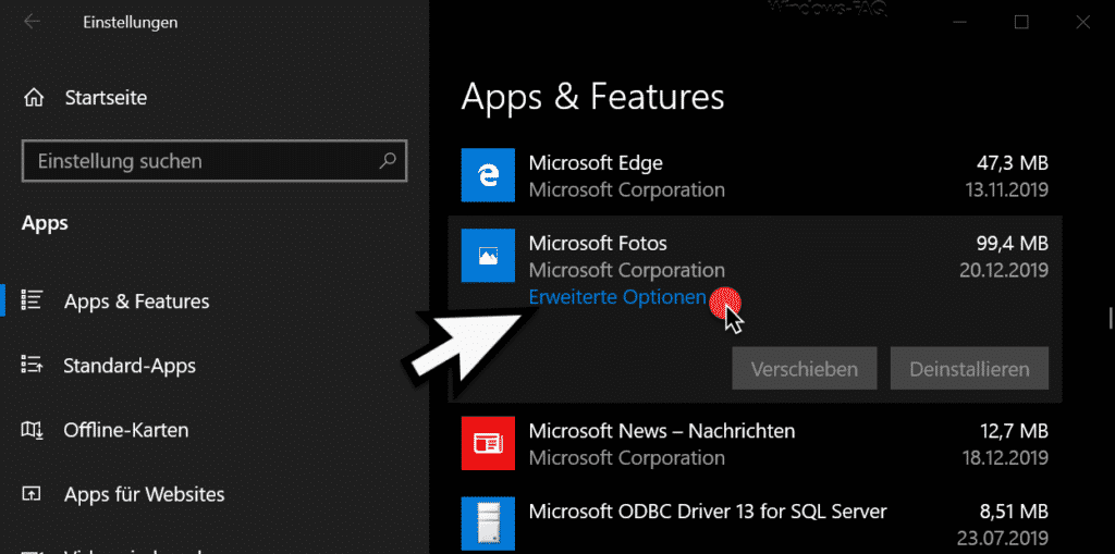 Microsoft Fotos App Erweiterte Optionen