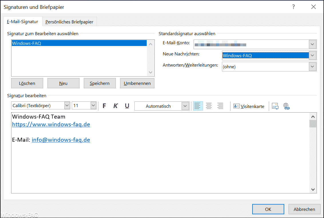 E Mail Signatur Im Outlook Anlegen E Mail Outlook Signatur Windows Faq