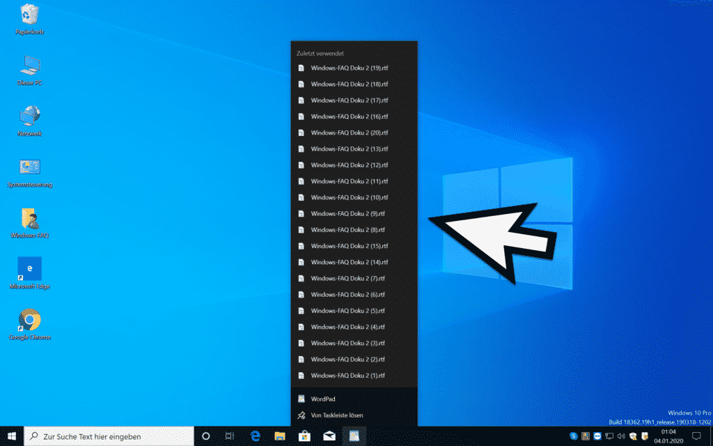 Sprungliste erweitern Windows 10