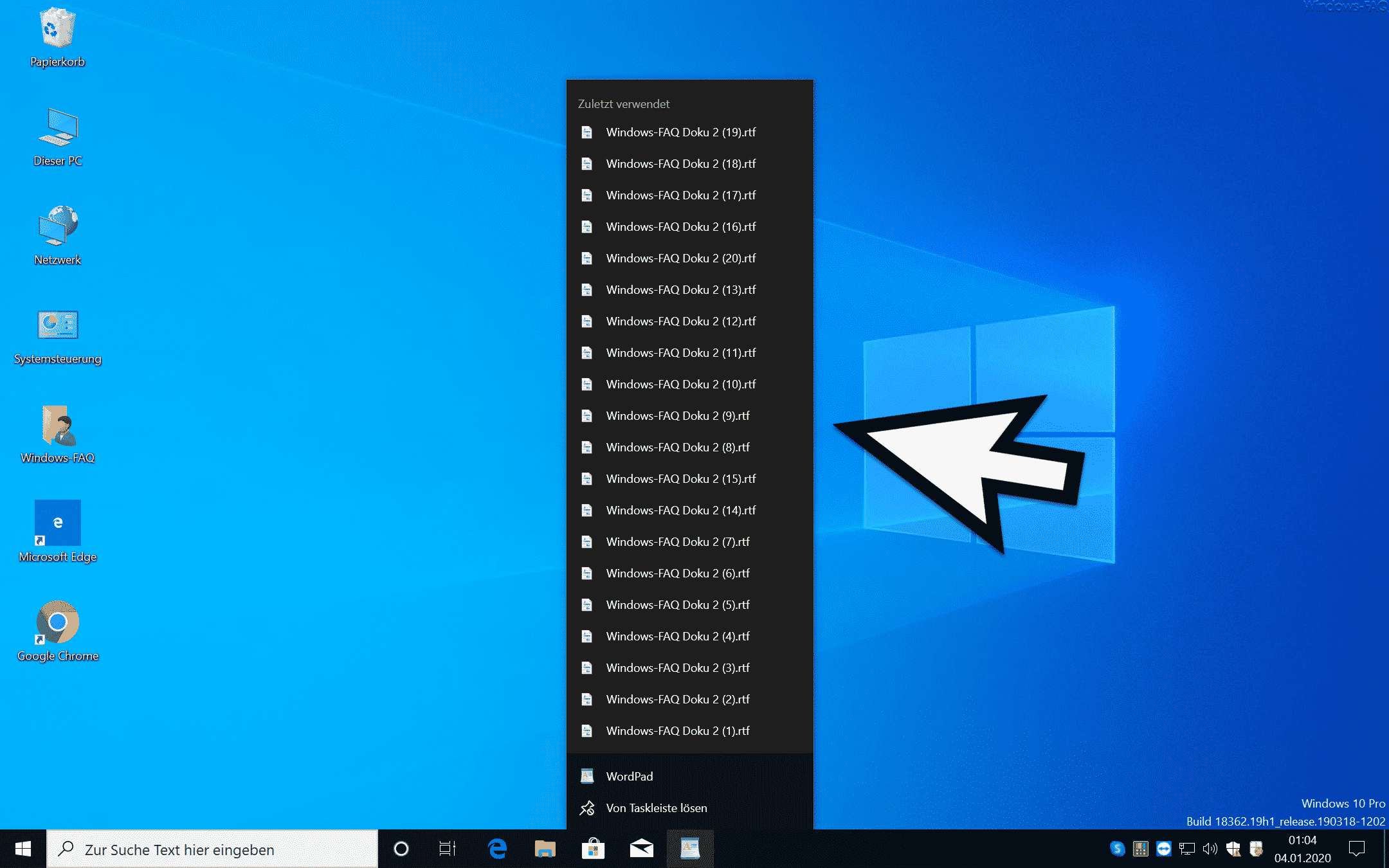 Sprungliste (Jumplist) erweitern bei Windows 10
