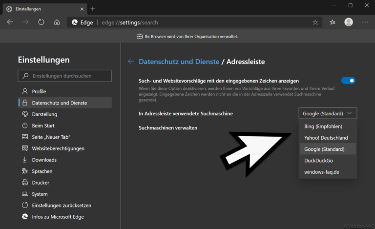 Standard Suchmaschinen Anbieter im Edge Chromium ändern