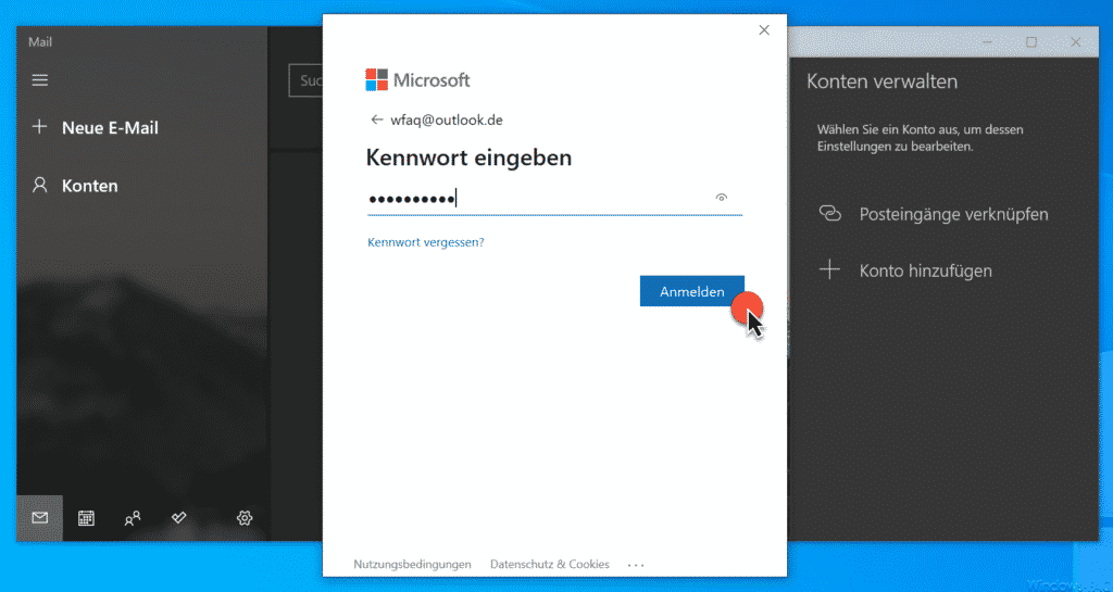 Windows 10 Mail App Kennwort eingeben