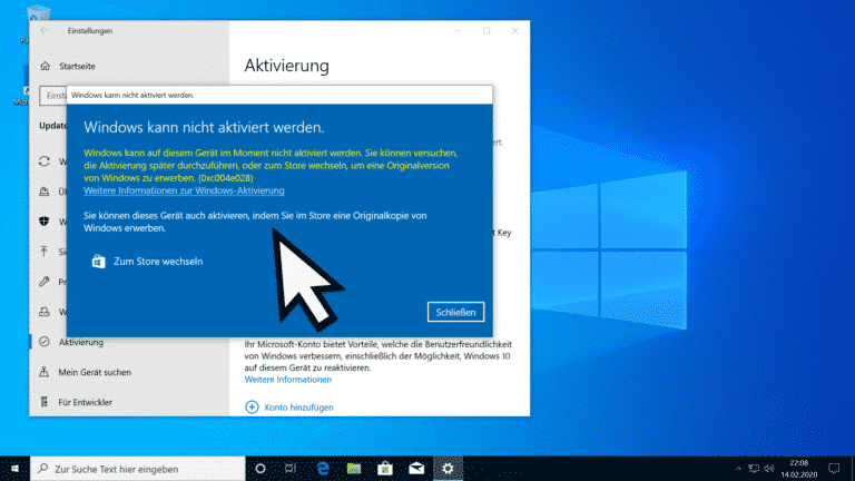 Windows Aktivierungs Fehlercode 0xc004e028