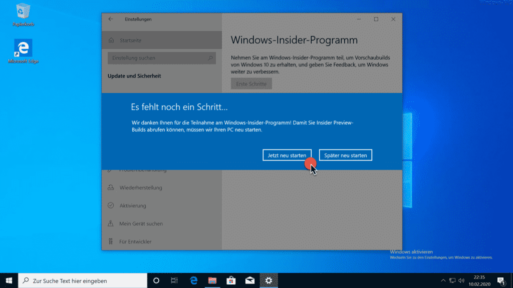 Windows-Insider-Programm - Es fehlt noch ein Schritt...