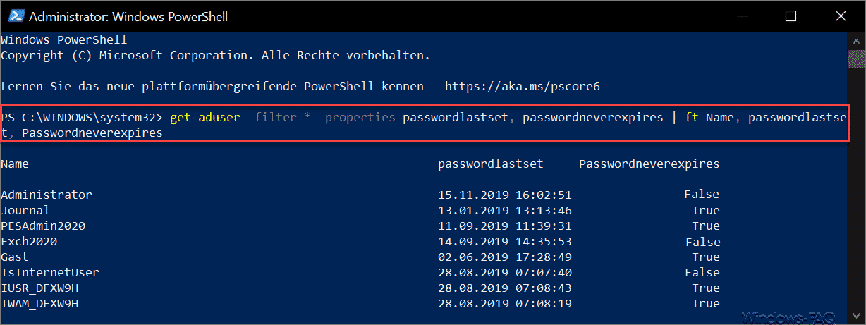 Datum der letzten Passwortänderung im Active Directory abfragen