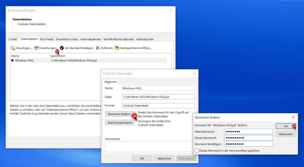Outlook PST Datei Kennwort
