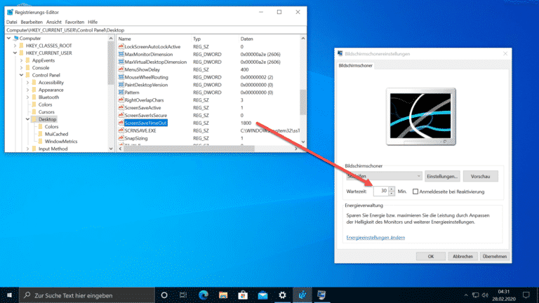Zeit für die Aktivierung des Windows Bildschirmschoners per Registry Key verändern