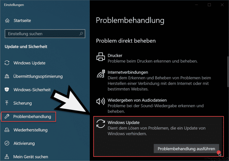 Windows Update Problembehandlung ausführen bei Windows 10