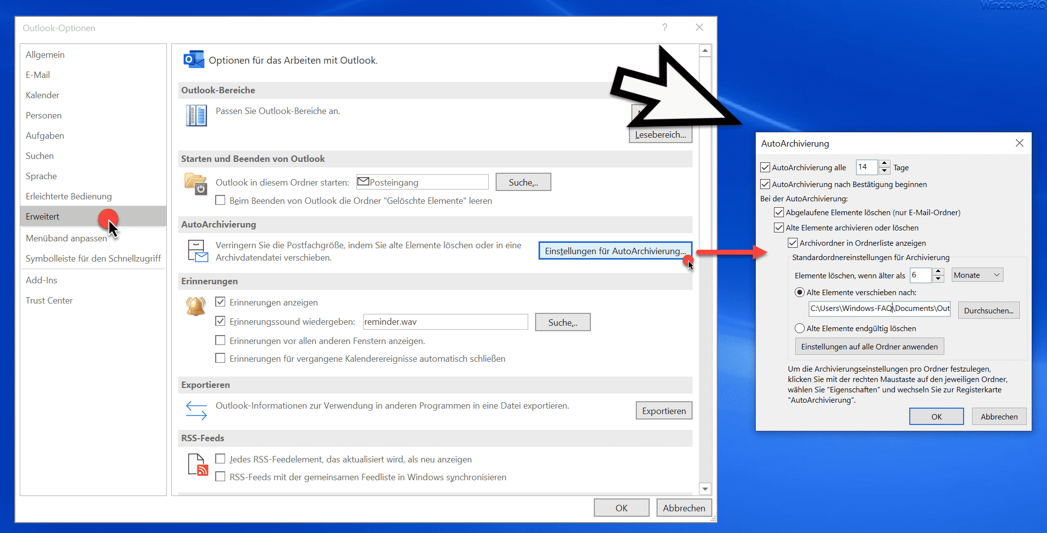 AutoArchivierung im Outlook aktivieren