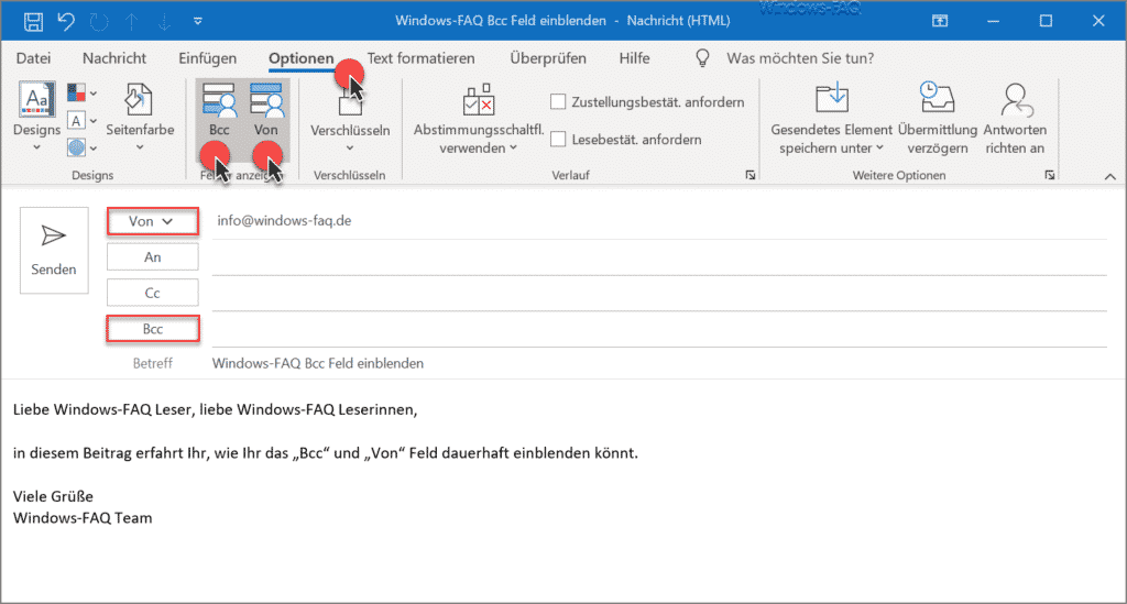 Outlook Bcc einblenden