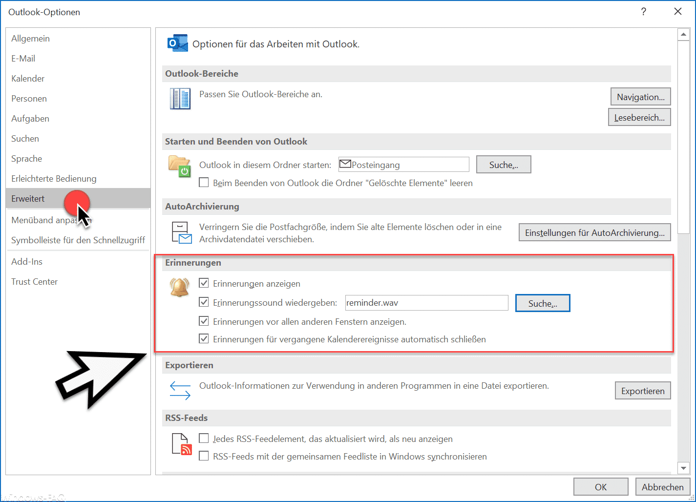 Outlook Erinnerungen – Optionen und Einrichtung