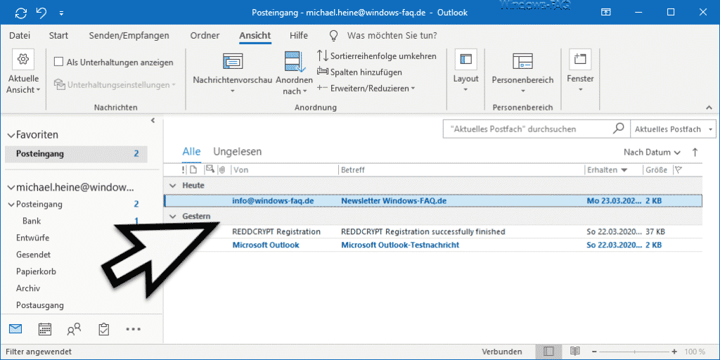 Outlook ohne Nachrichtenvorschau