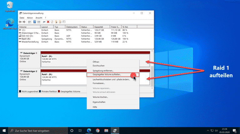 Raid 1 aufteilen in einzelne Datenträger unter Windows