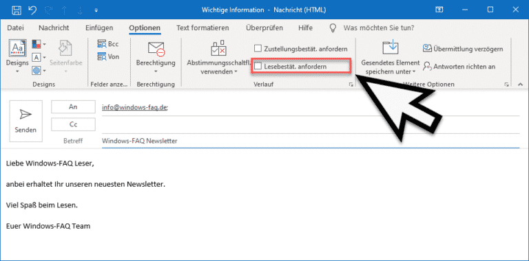 lesebestätigung mail outlook windows 10