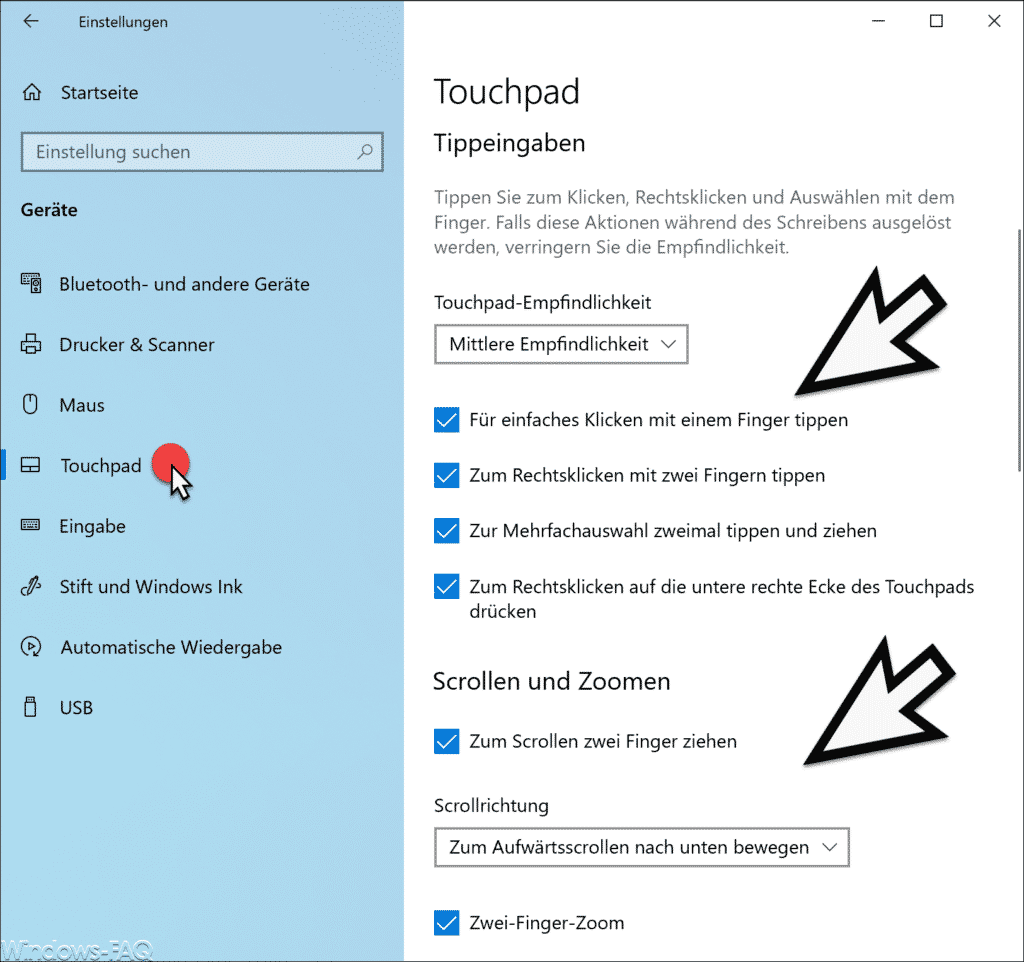 Touchpad Einstellungen Windows 10