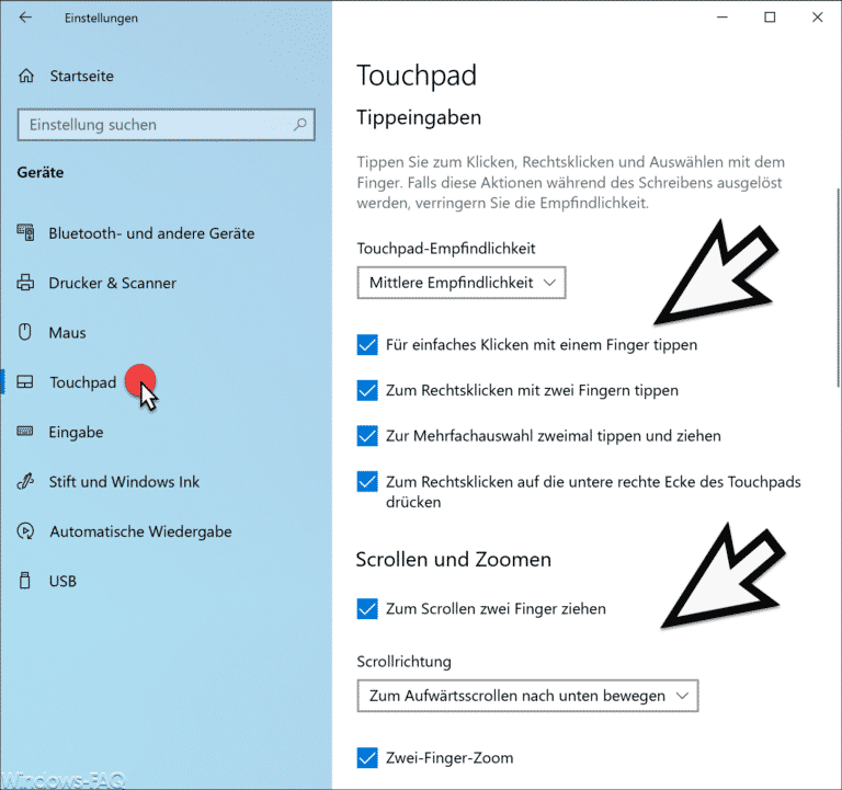 Touchpad Einstellungen bei Windows 10