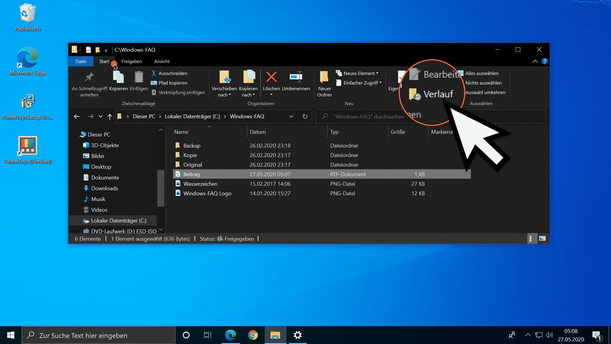 Vorgängerversionen von Dateien im Windows Explorer über den Verlauf wiederherstellen