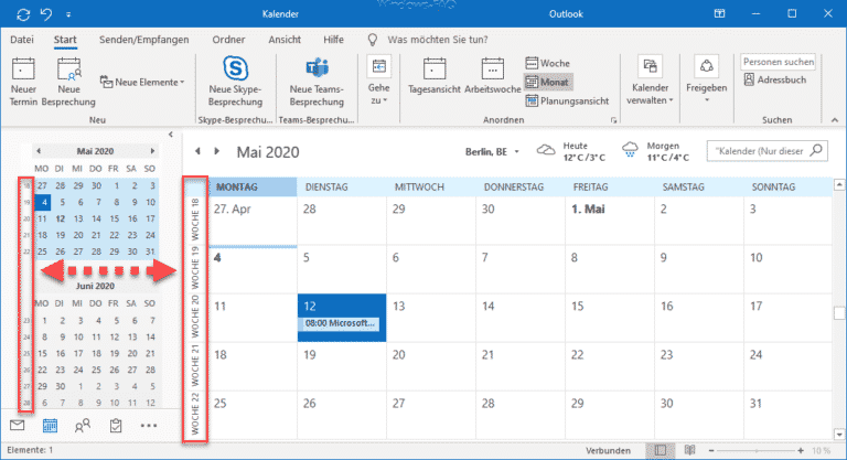 Wochennummern (Kalenderwoche) im Outlook Kalender anzeigen