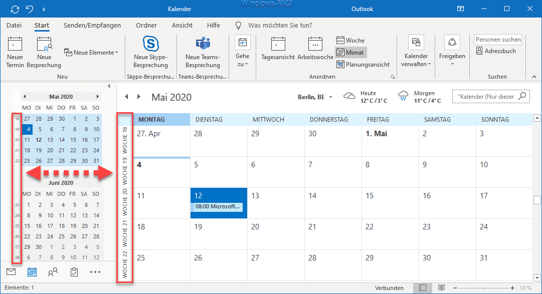 Wochennummern (Kalenderwoche) im Outlook Kalender anzeigen