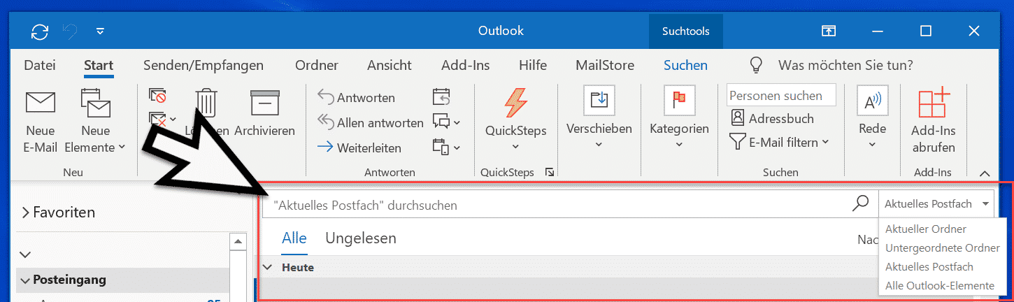 Suchoptionen bei Microsoft Outlook festlegen