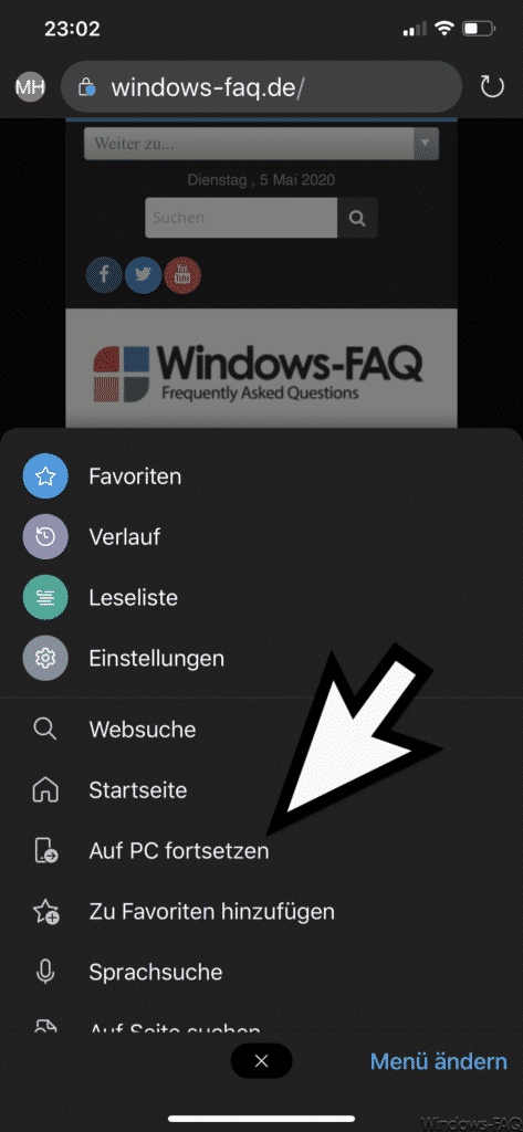 Webseite auf PC fortsetzen