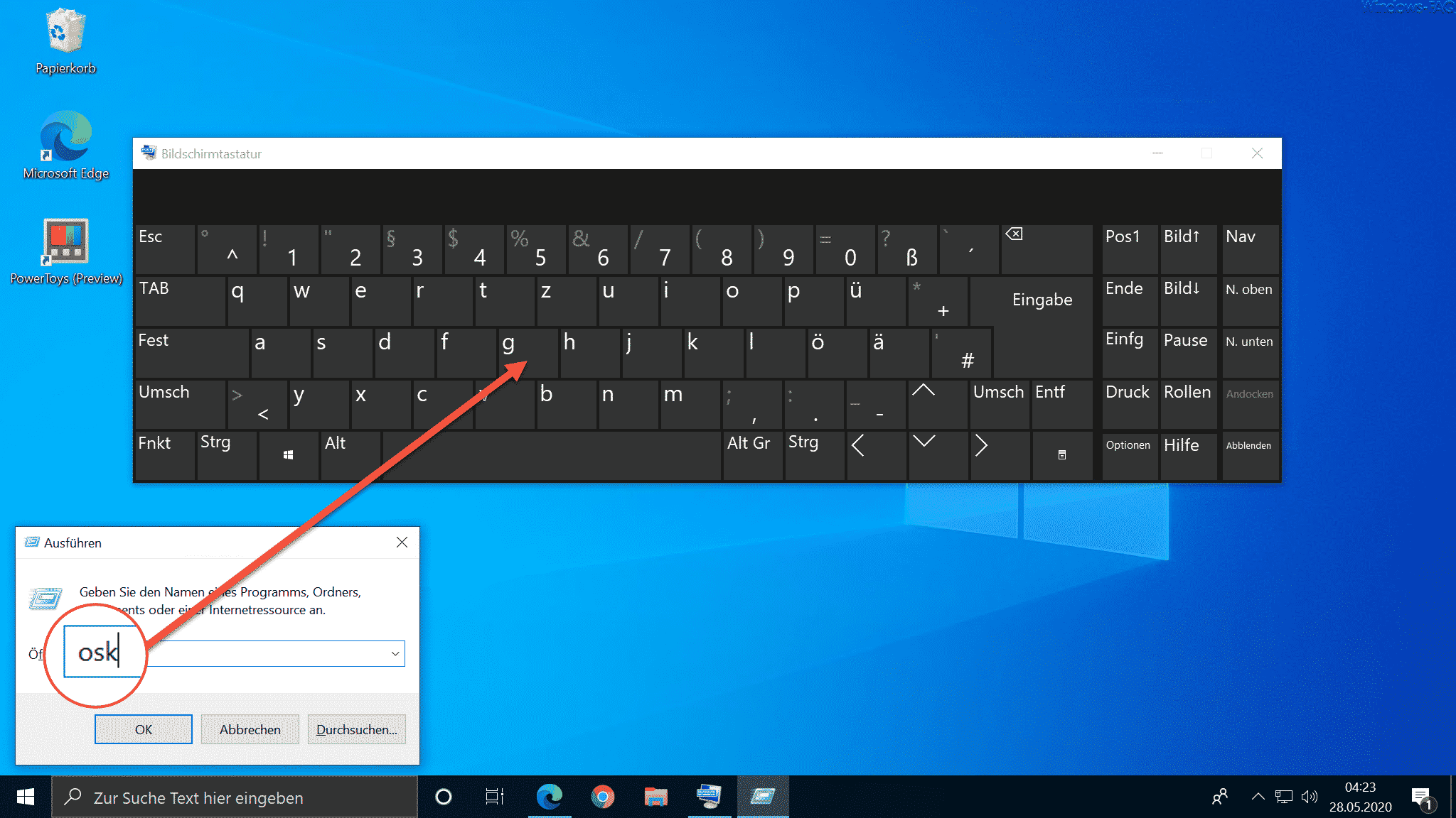 Windows 10 Bildschirmtastatur schnell aufrufen per Kurzbefehl
