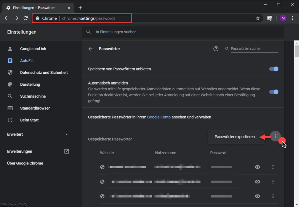 Chrome Passwörter importieren nicht vorhanden
