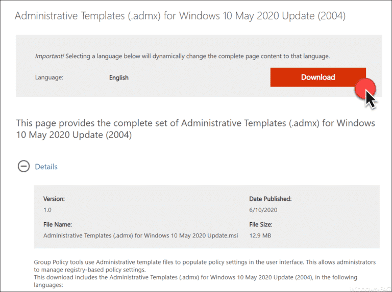 ADMX Vorlagen für Windows 10 Version 2004 sind erschienen – Download