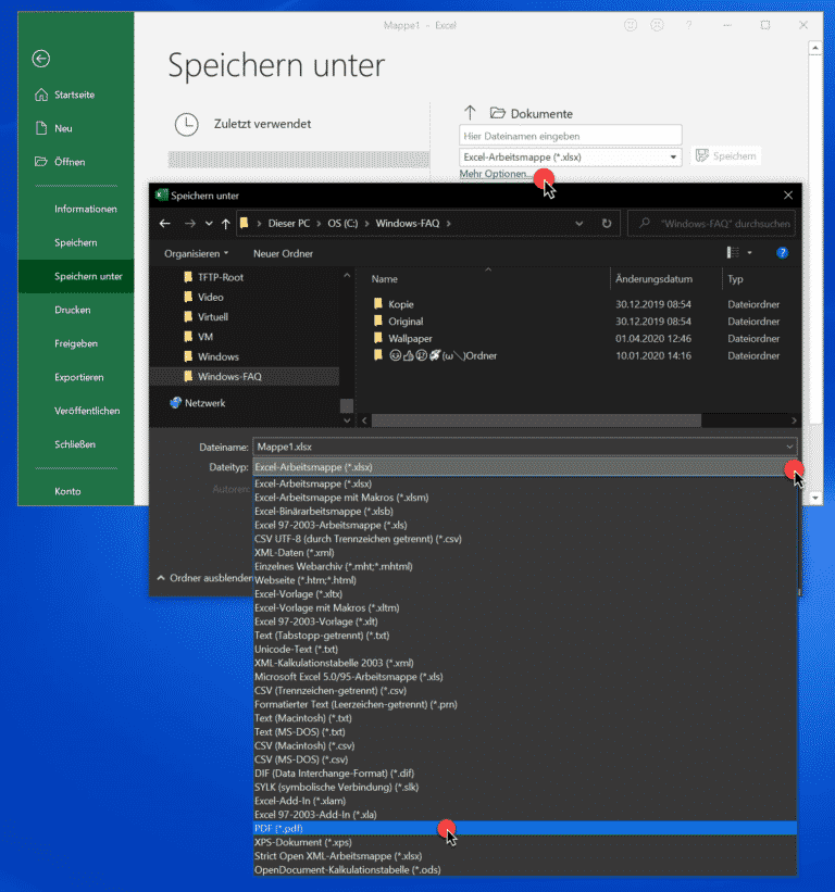 Excel Arbeitsmappe als PDF abspeichern