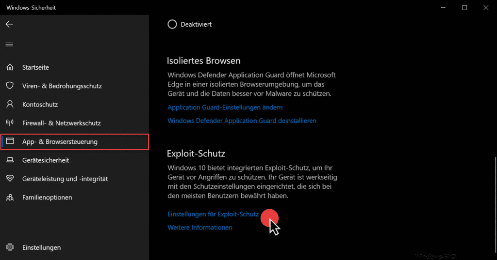 Exploit Schutz Windows Defender