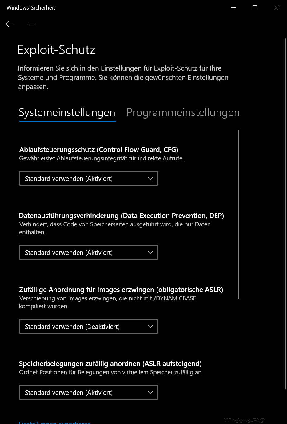 Exploit Schutz unter Windows 10 (Windows-Sicherheit bzw. Windows Defender)