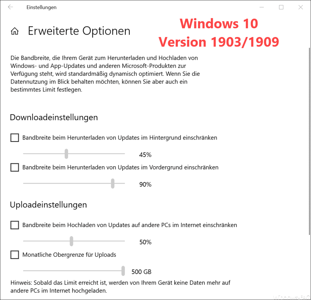 Windows 10 Erweiterte Downloadeinstellungen Windows Update Version 1909