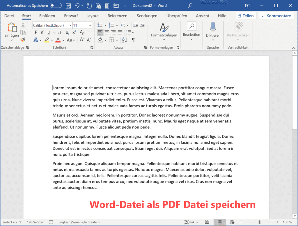 Word-Datei als PDF Datei speichern