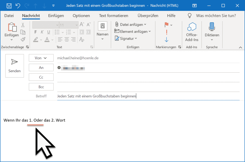 Outlook - Jeden Satz mit einem Großbuchstaben beginnen