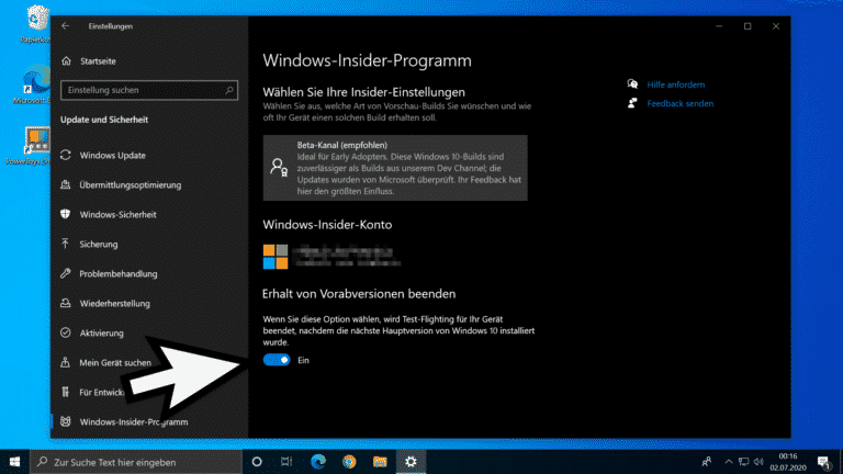 Teilnahme am Windows 10 Insider-Programm beenden