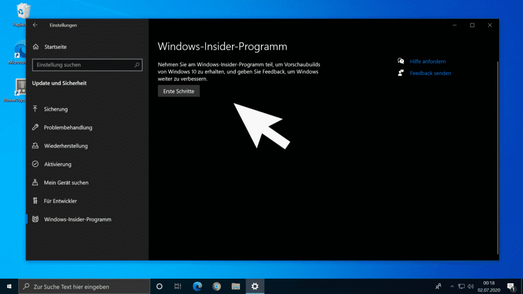 Windows-Insider-Programm Nehmen Sie am Windows-Insider Programm teil, um Vorschaubuilds von Windows zu erhalten. 