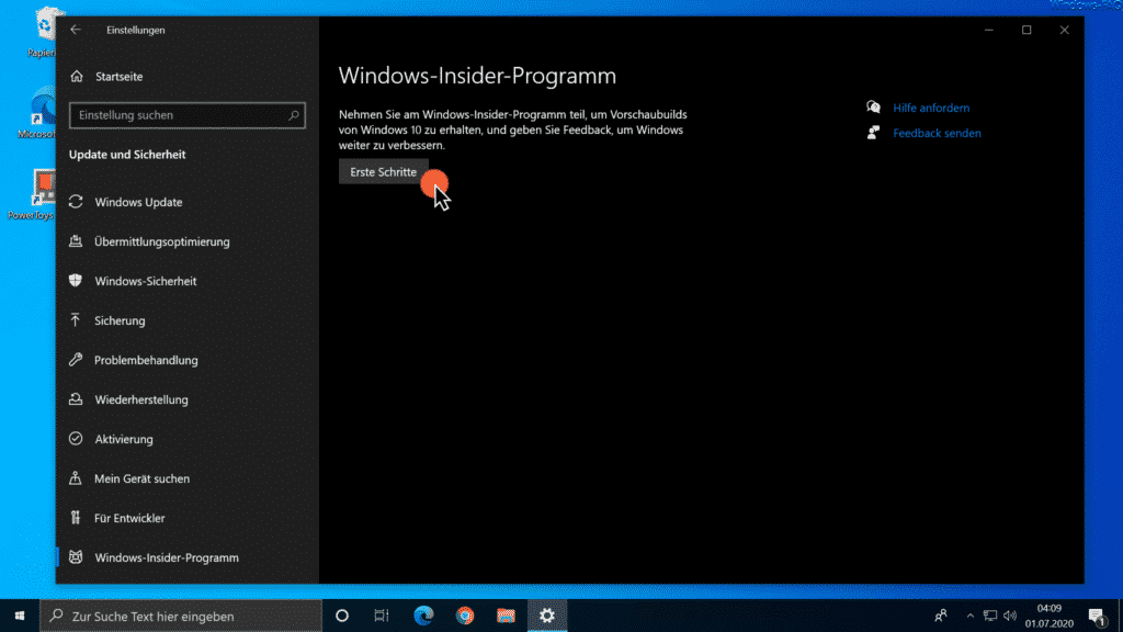 Windows-Insider Programm erste Schritte