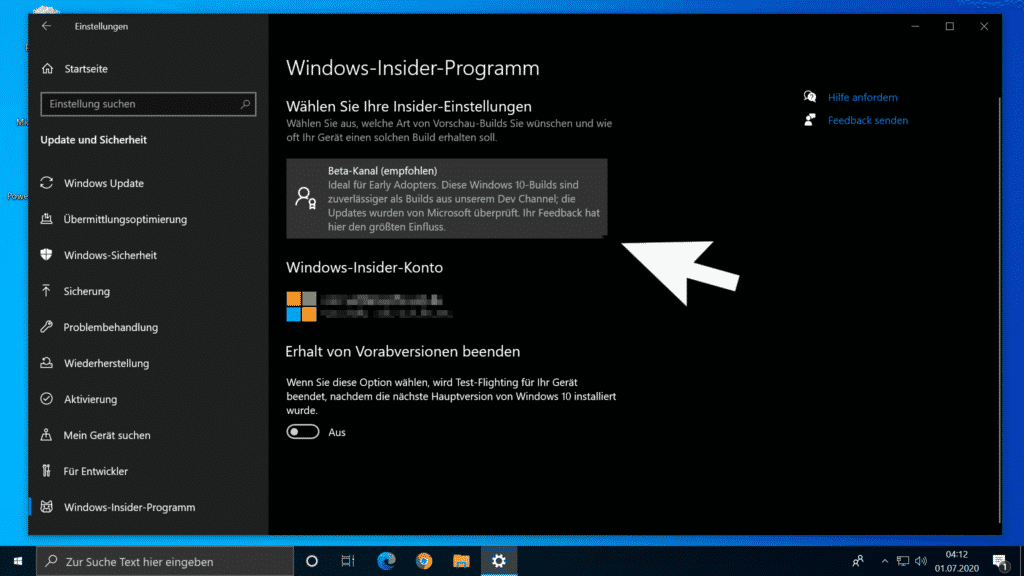 Windows-Insider-Programm - Insider Einstellungen