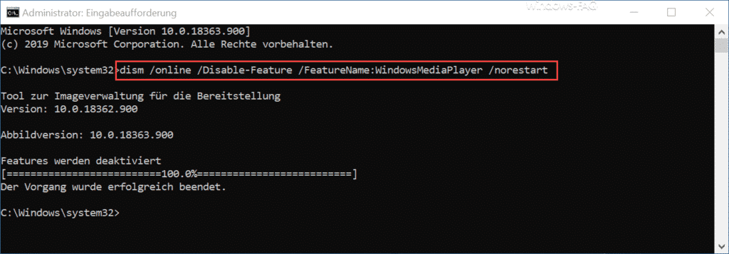 Windows Media Player deinstallieren mit DISM