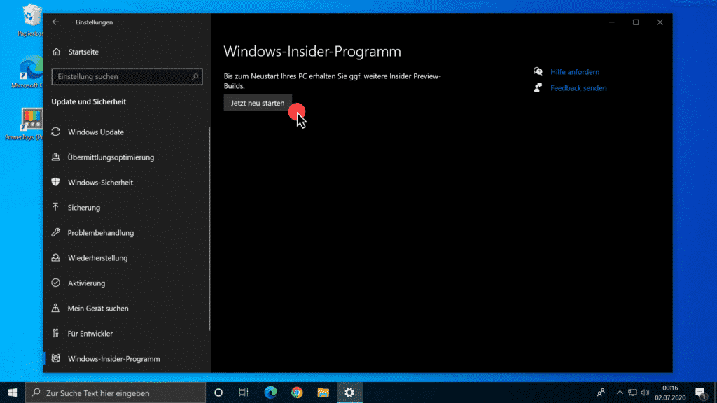 Windows-Insider-Programm Bis zum Neustart Ihres PC erhalten Sie ggf. weitere Insider- Preview-Builds.