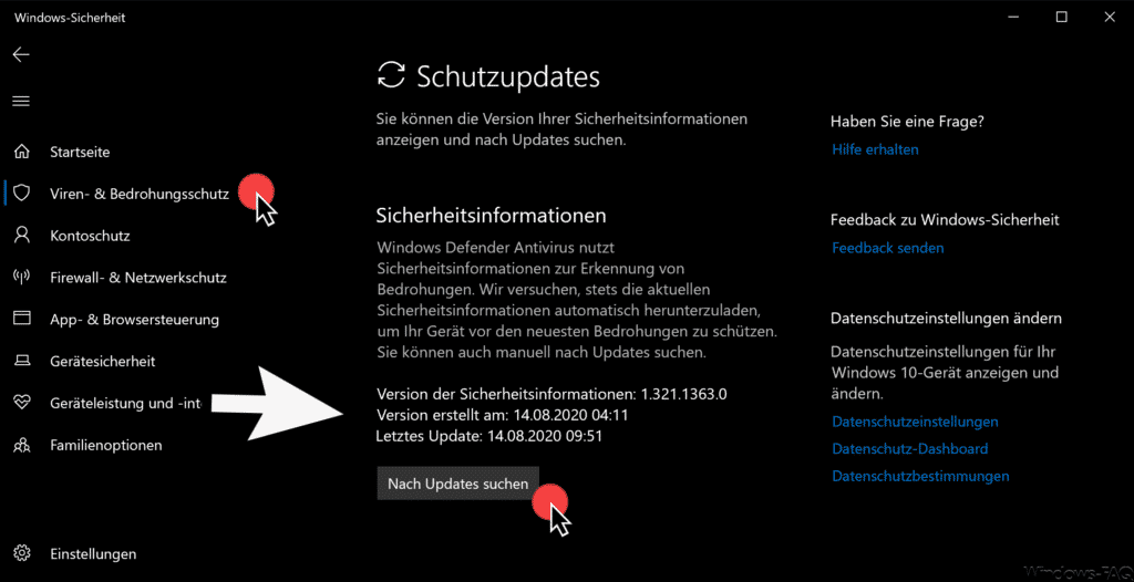 Windows Defender Sicherheitsinformationen