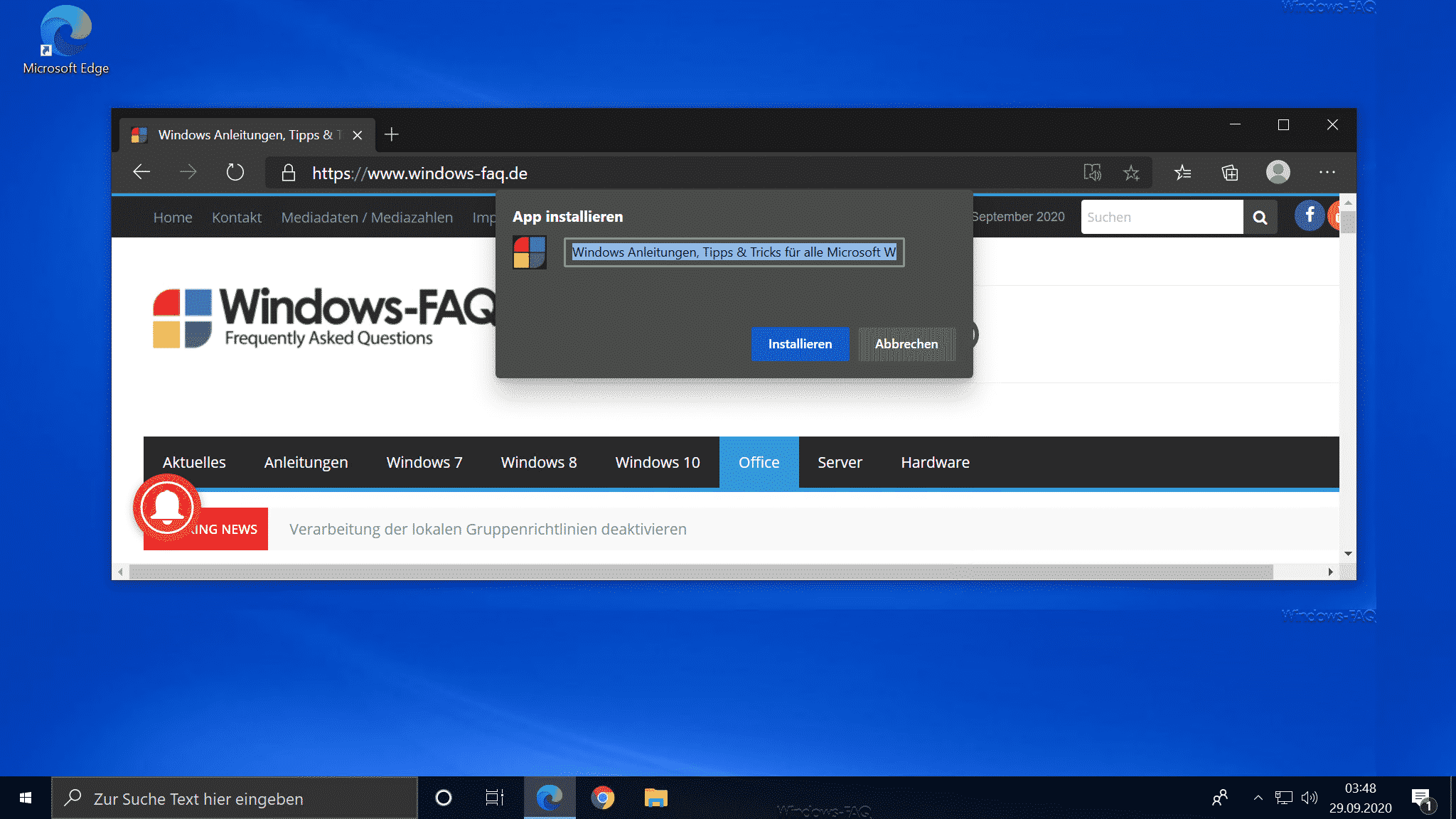 Webseite als PWA installieren mit dem Edge Chromium