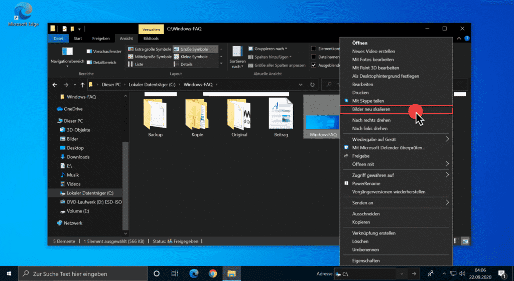 Bilder neu skalieren im Windows Explorer